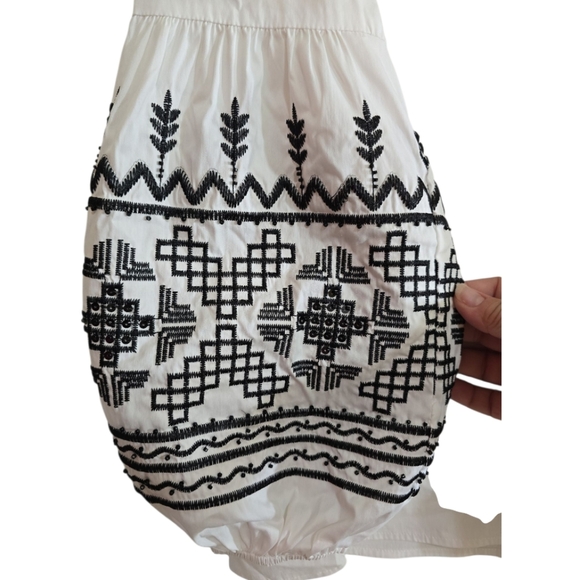 Chico’s Boho Embroidered Beaded Tunic Top Blouse 12 Balloon Sleeves White Black - Picture 2 of 5